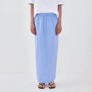 De Rococo Blue Poplin Gathered Maxi Skirt